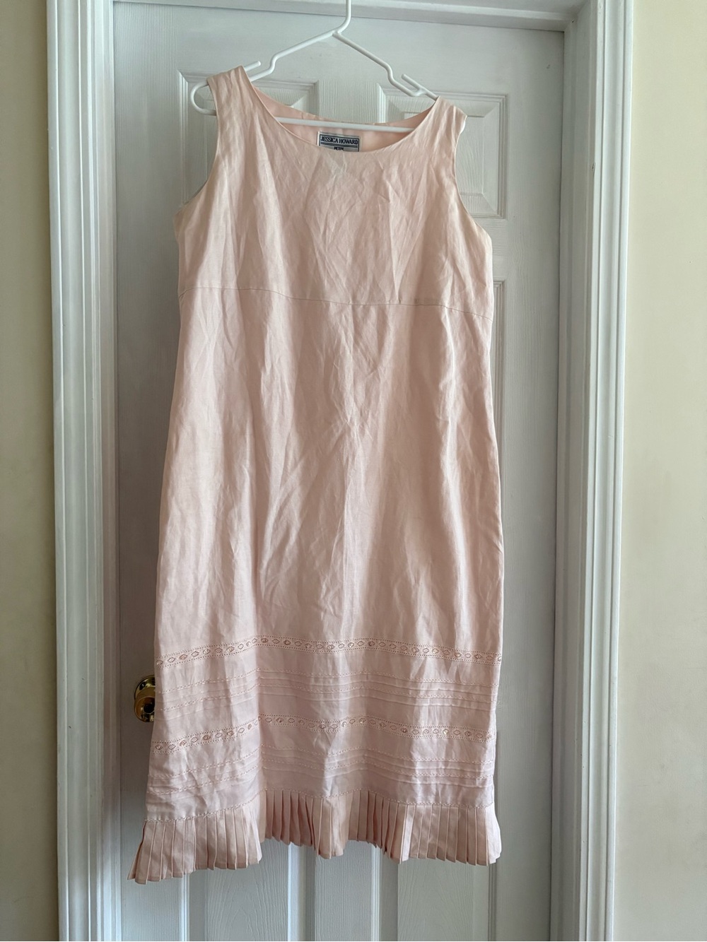 Jessica Howard Blush Pink Midi Eyelet Pleated Hem Dress
